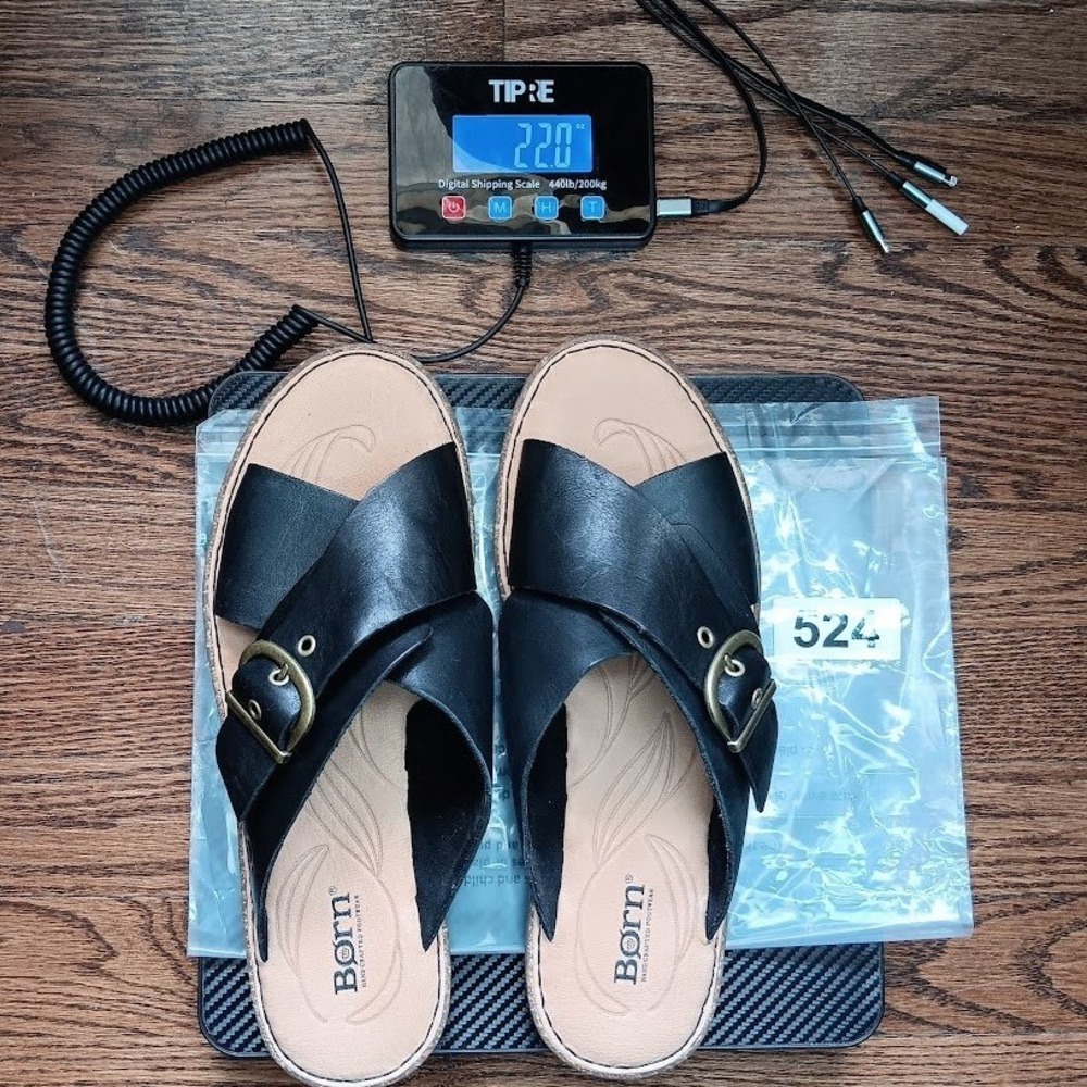 Born Rio Leather Slide Sandals Womens 11 Black Buckle Crisscross Excellent - Picture 10 of 10